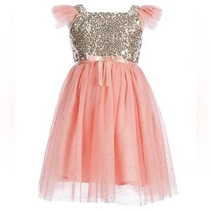 Popatu Toddler 2T Sequin Tulle Party Dress – Pink & Gold Sparkle Dress Fancy